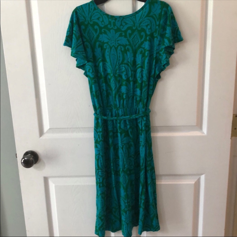 Banana Republic Green Print Dress w/Belt - Med - Picture 2 of 6